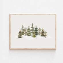 Load image into Gallery viewer, Snowy Pine Tree Line Art Print