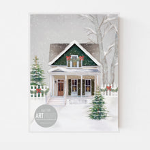 Load image into Gallery viewer, Green Christmas House Art Print