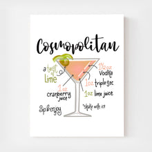 Load image into Gallery viewer, Cosmopolitan Recipe Art Print
