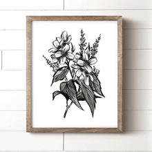 Load image into Gallery viewer, Black and White Pen and Ink Floral Art Print