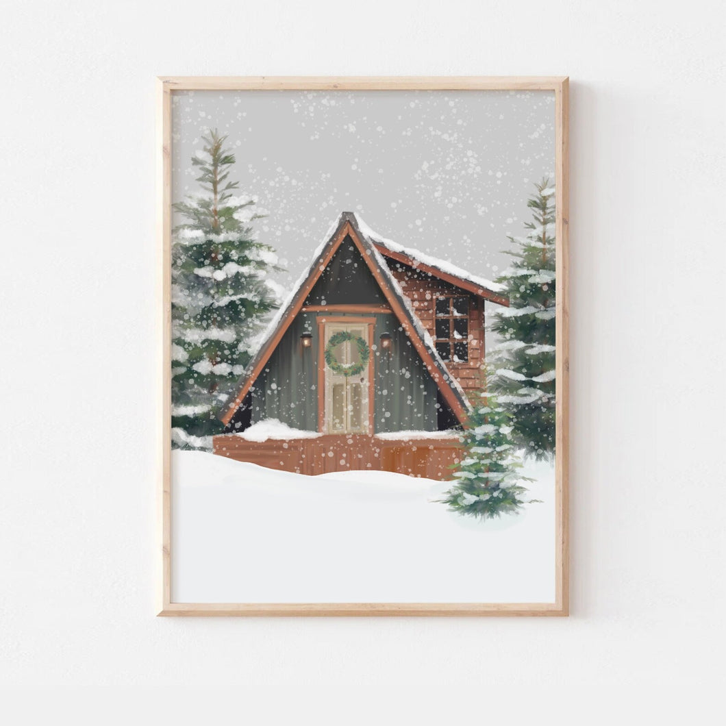 Rustic A-Frame Christmas Art Print