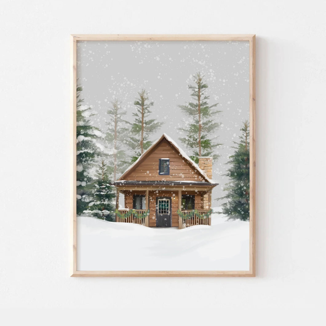 Rustic Winter Cabin Art Print