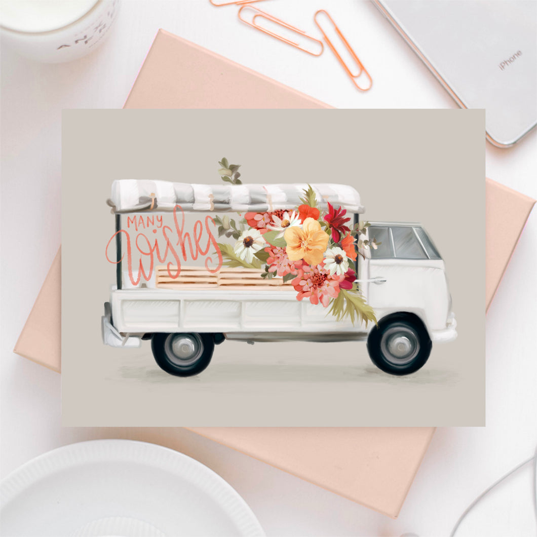 Many Wishes Flower Truck Card