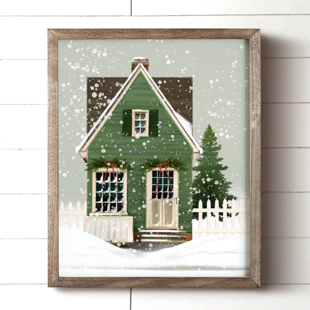 Green Christmas House Art Print