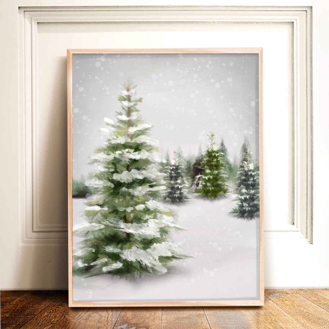Snowy Evergreen Landscape Art Print