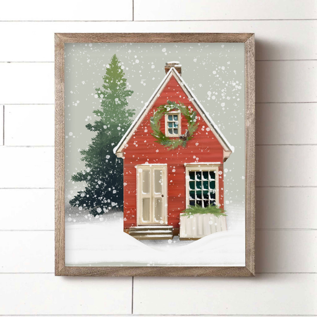 Red Christmas House Art Print