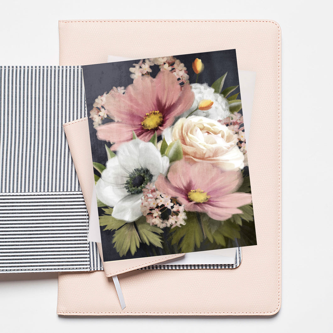 Blush Pink and Navy Floral Note Card