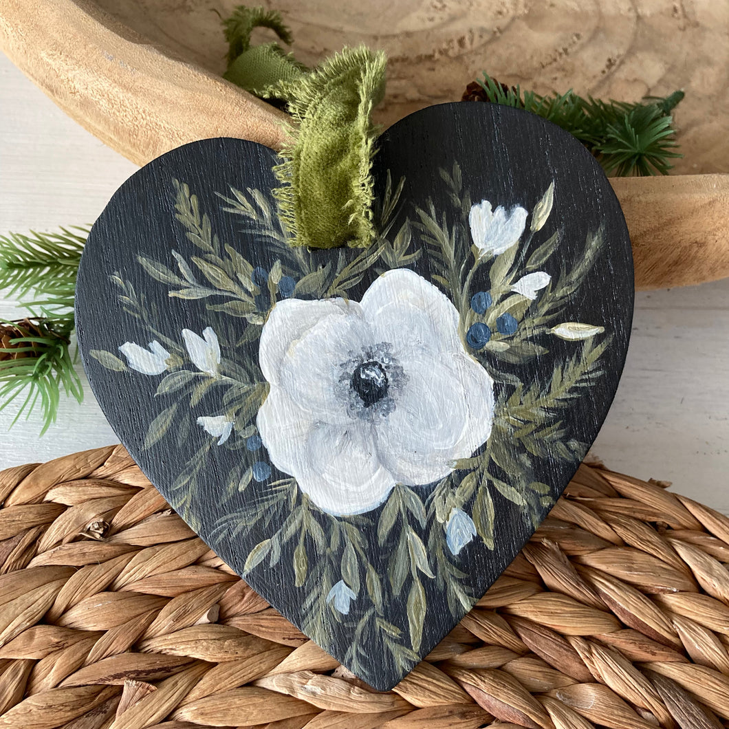 Black Painted Wood Heart Ornament