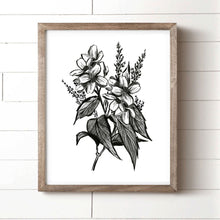 Load image into Gallery viewer, Black and White Pen and Ink Floral Art Print
